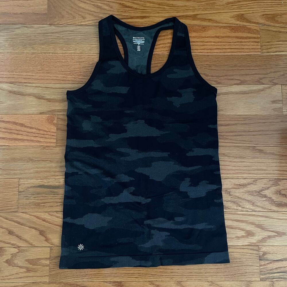 Athleta Speedlight Racerback Tank Top Womens Small S Black Camo Workout Yoga